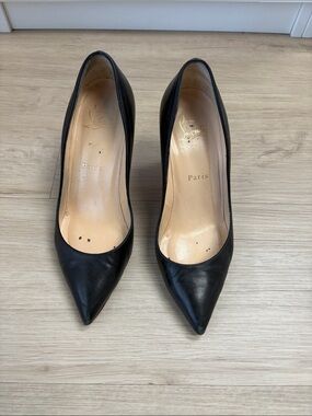 Christian Louboutin Black Pointed-Toe Leather Pumps